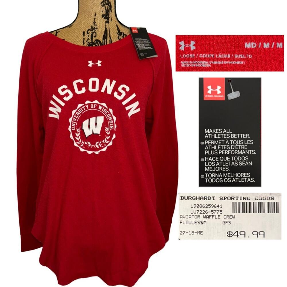 NWT Under Armour UW Wisconsin Badgers Thermal Long Sleeve Shirt Red Size Medium